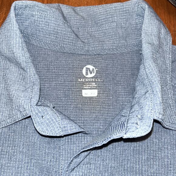 Merrell Shirt Mens S Blue Short Sleeve Button Up Performance Wicking Hiking - Picture 2 of 5